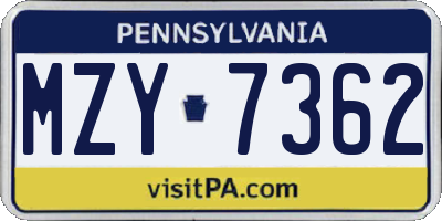 PA license plate MZY7362
