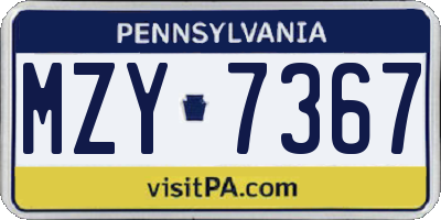 PA license plate MZY7367