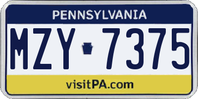 PA license plate MZY7375