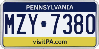 PA license plate MZY7380