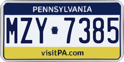 PA license plate MZY7385
