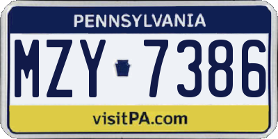 PA license plate MZY7386