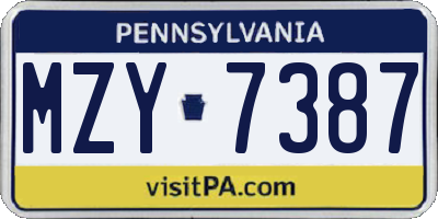 PA license plate MZY7387