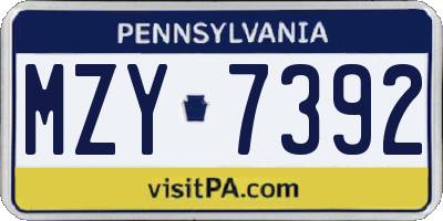 PA license plate MZY7392