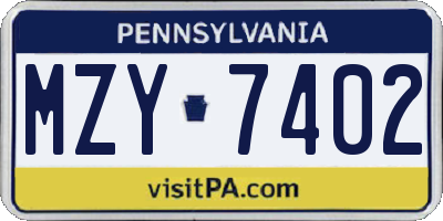 PA license plate MZY7402