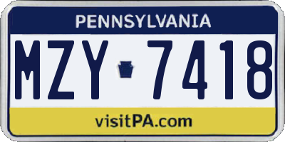PA license plate MZY7418
