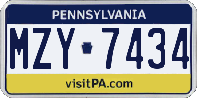 PA license plate MZY7434