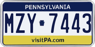 PA license plate MZY7443