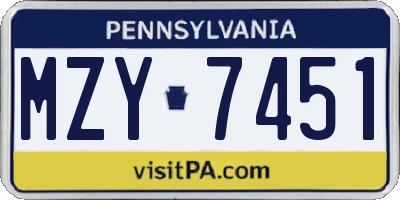 PA license plate MZY7451