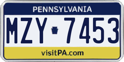 PA license plate MZY7453