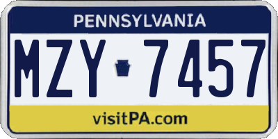 PA license plate MZY7457