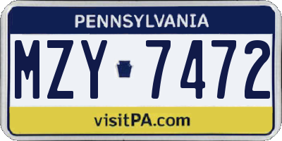 PA license plate MZY7472