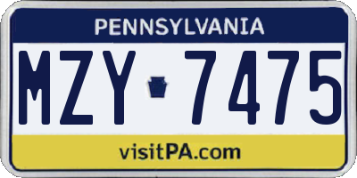 PA license plate MZY7475