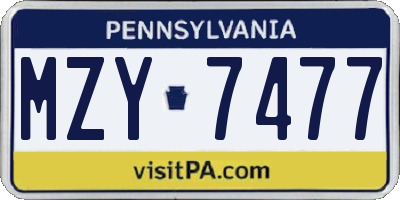 PA license plate MZY7477