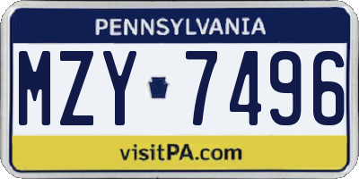 PA license plate MZY7496