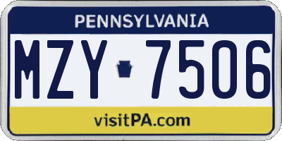 PA license plate MZY7506