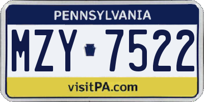 PA license plate MZY7522