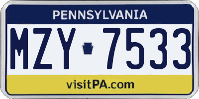 PA license plate MZY7533