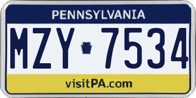 PA license plate MZY7534