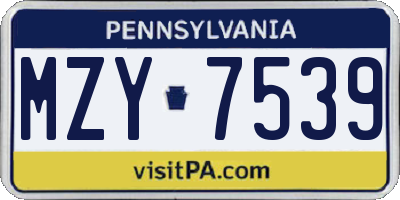 PA license plate MZY7539