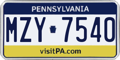 PA license plate MZY7540