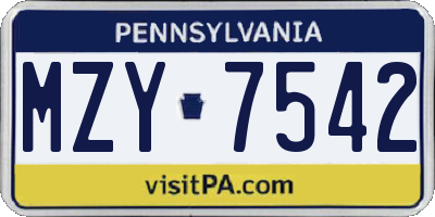 PA license plate MZY7542