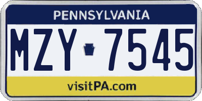 PA license plate MZY7545
