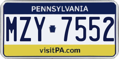 PA license plate MZY7552