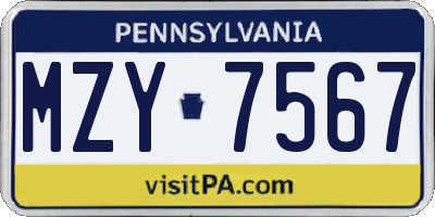 PA license plate MZY7567