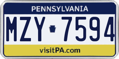 PA license plate MZY7594