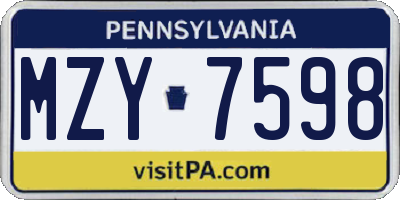 PA license plate MZY7598