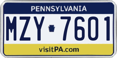 PA license plate MZY7601