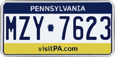 PA license plate MZY7623