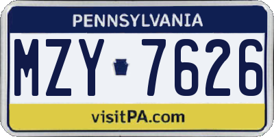 PA license plate MZY7626