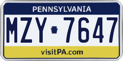 PA license plate MZY7647
