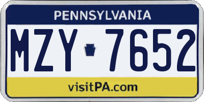PA license plate MZY7652