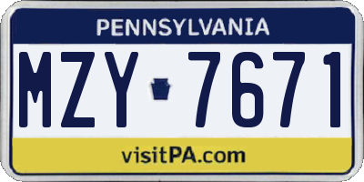 PA license plate MZY7671