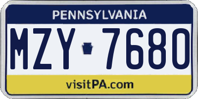 PA license plate MZY7680