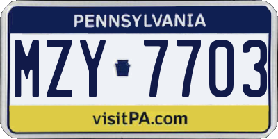 PA license plate MZY7703