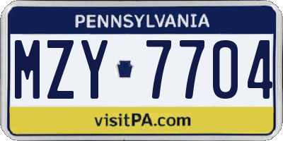 PA license plate MZY7704