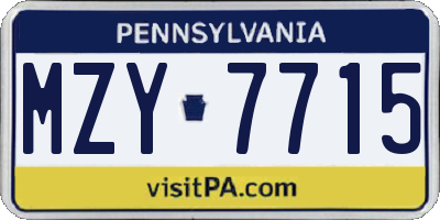 PA license plate MZY7715