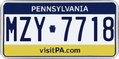PA license plate MZY7718