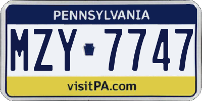 PA license plate MZY7747