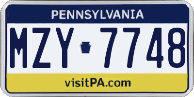 PA license plate MZY7748