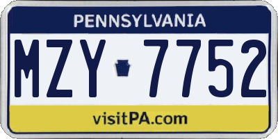 PA license plate MZY7752