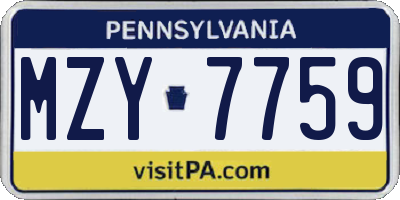 PA license plate MZY7759