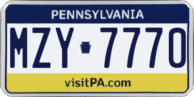 PA license plate MZY7770