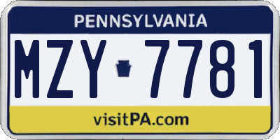 PA license plate MZY7781