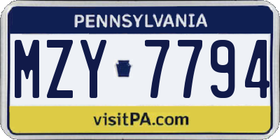 PA license plate MZY7794