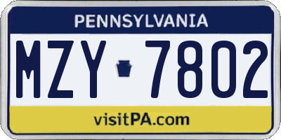 PA license plate MZY7802